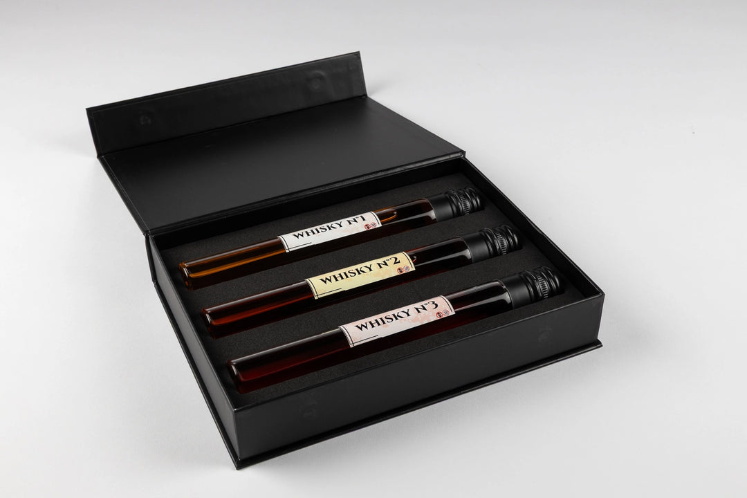 Coffret whisky ouvert 3 tubes