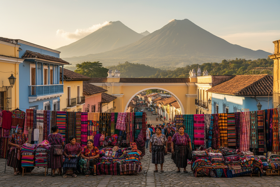 Paysage de volcans et ville du Guatemala